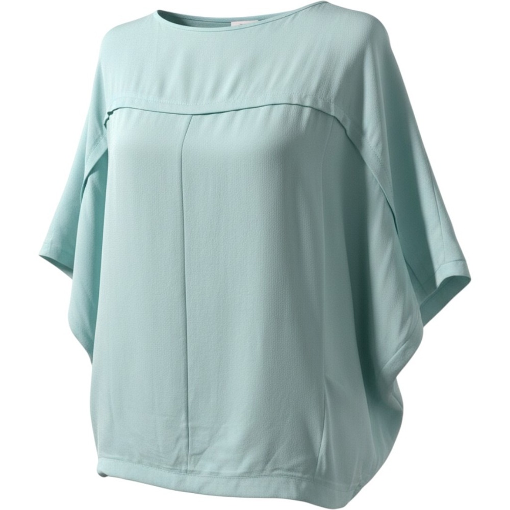Diane von Furstenberg DVF Landy Silk Dolman Blouse Aqua Blue Smocked Hem Medium